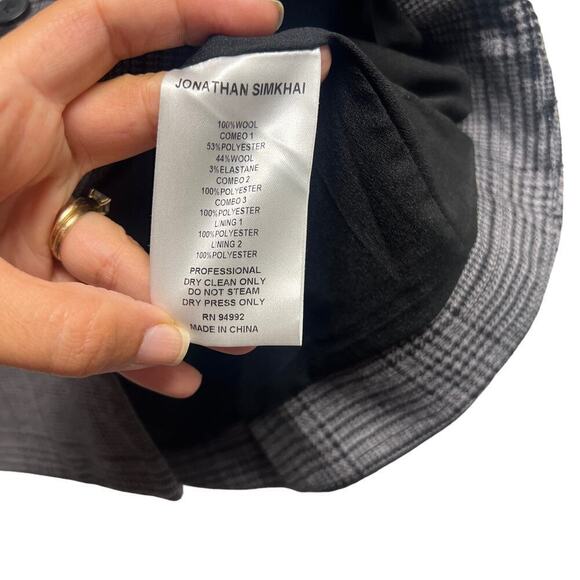 Jonathan Simkhai Wool Plaid Jacket Black and White Size 2 - Picture 5 of 10